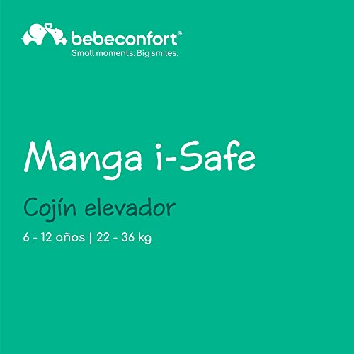 Bebeconfort Manga i-Safe, Asiento Elevador de Coche, 6-12 Años, 125-150 cm, Silla Compacta y Ligera (menos de 1 kg), Fácil Instalación con Cinturón, Acolchado, Tejidos Suaves, Full Black