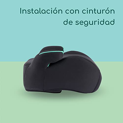 Bebeconfort Manga i-Safe, Asiento Elevador de Coche, 6-12 Años, 125-150 cm, Silla Compacta y Ligera (menos de 1 kg), Fácil Instalación con Cinturón, Acolchado, Tejidos Suaves, Full Black