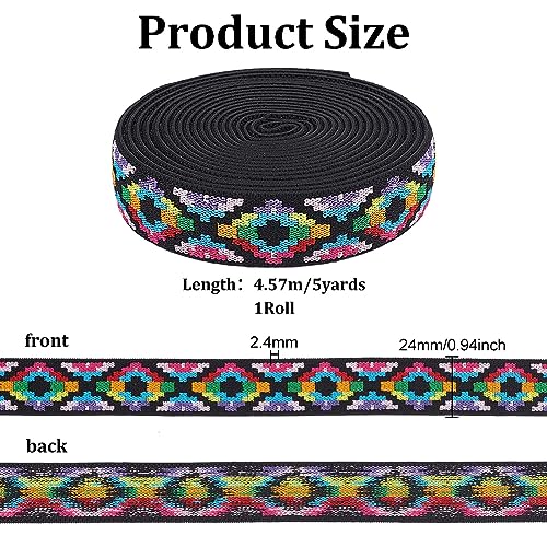 BENECREAT Bandas elásticas bordadas de 4,57 m, 24 mm de ancho, cinta elástica jacquard vintage, patrón de rombos para costura, ropa, accesorios, decoraciones