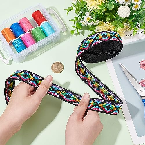BENECREAT Bandas elásticas bordadas de 4,57 m, 24 mm de ancho, cinta elástica jacquard vintage, patrón de rombos para costura, ropa, accesorios, decoraciones