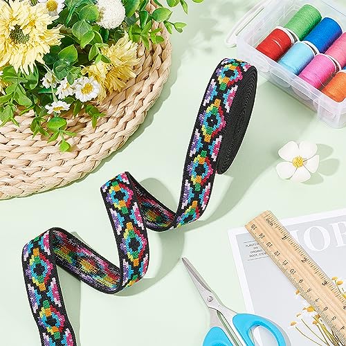 BENECREAT Bandas elásticas bordadas de 4,57 m, 24 mm de ancho, cinta elástica jacquard vintage, patrón de rombos para costura, ropa, accesorios, decoraciones