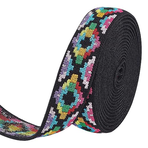 BENECREAT Bandas elásticas bordadas de 4,57 m, 24 mm de ancho, cinta elástica jacquard vintage, patrón de rombos para costura, ropa, accesorios, decoraciones