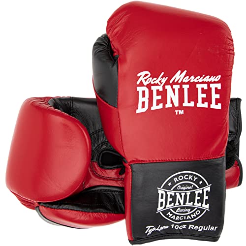 BENLEE Rocky Marciano Unisex - Guantes de Cuero para Adultos, Color Negro y Rojo, Talla L