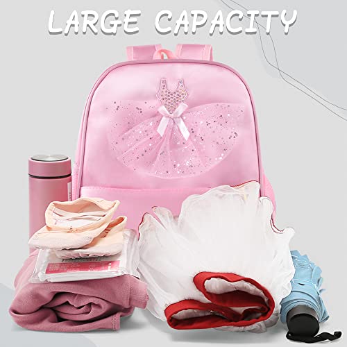 besbomig Bolsa de Ballet para Niñas Bolso de Deporte Gimnasia Grande Hombro Bandolera de Baile Princesa Mochila de Danza para Infantil Chicas de 6-12 Años Rosa