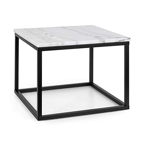 Besoa Volos - Mesa de Centro, Tablero de mármol Blanco, Marco metálico, Tubos Cuadrados 20 x 20 mm, Recubrimiento Polvo, Recubrimiento electroestático, Interiores/Exteriores, 50 x 40 x 50 cm, Negro