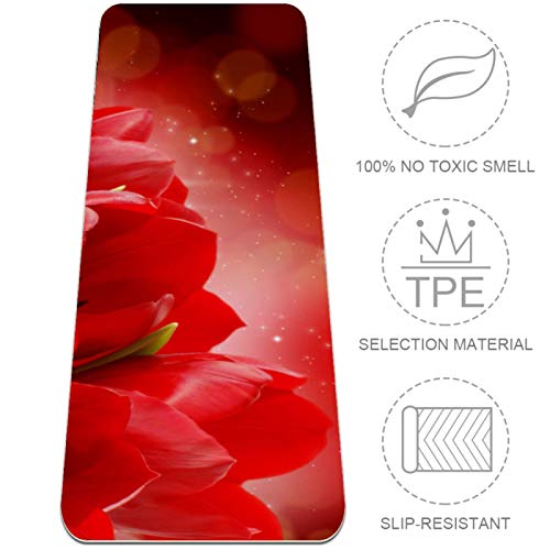 BestIdeas Esterilla de yoga con tulipanes rojos y flores para el día de la madre para yoga, pilates, ejercicio de suelo para hombres, mujeres, niños, niños, principiantes, diseño antideslizante