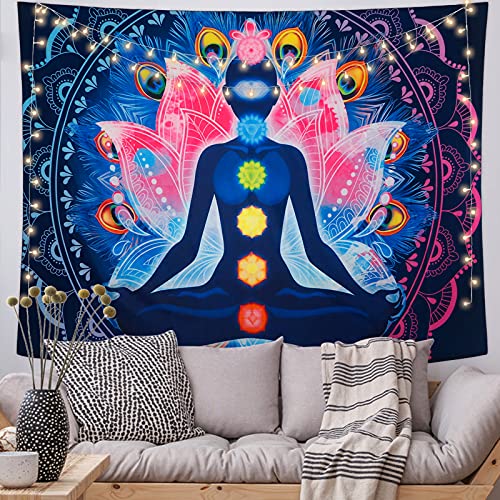Betylifoy Tapiz de Siete Chakras Tapiz de Mandala Psicodélico Colorido Tapiz de Meditación de Yoga Tapiz Colgante de Pared Tapiz Hippie Indio Decoración de Pared para Dormitorio (148x200cm)