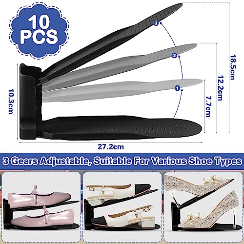 BEYAOBN Organizadores de Zapatos 10Pcs Soporte de Calzado de Altura Ajustable Zapatos Antideslizante de Polipropileno, Zapatos Ahorra Espacio, organizador de zapatos de doble cubierta（negro）