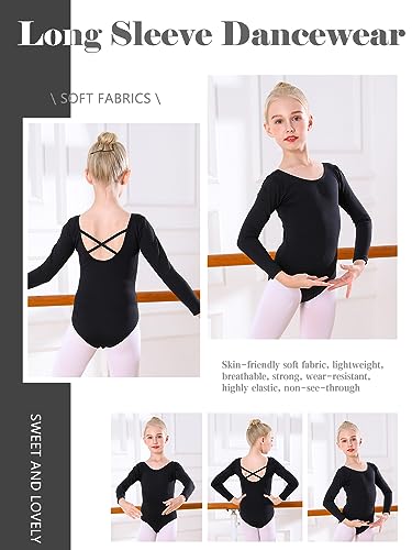Bezioner Maillot Ballet Niña Maillot de Danza Leotardo Gimnasia Manga Larga para 3-12 Años Negro 130