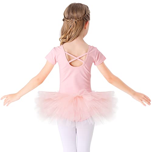 Bezioner Maillot de Danza Tutú Vestido de Ballet Gimnasia Leotardo Algodón Body Clásico para Niña Rosa (entrepierna con botón) 130