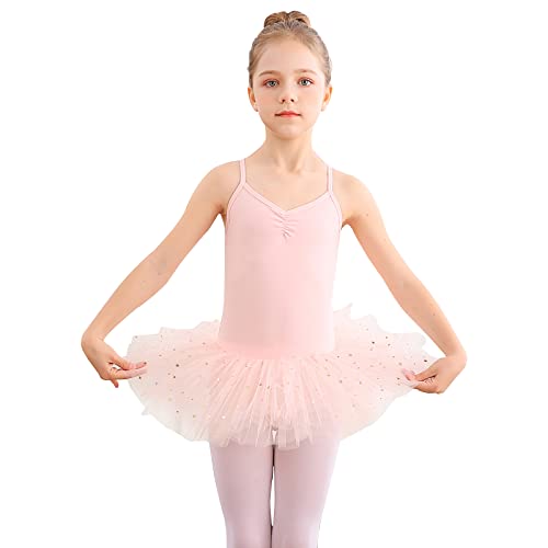 Bezioner Maillot de Danza Tutú Vestido de Ballet sin Mangas Gimnasia Leotardos Algodón Body Clásico para Niñas Rosa 110