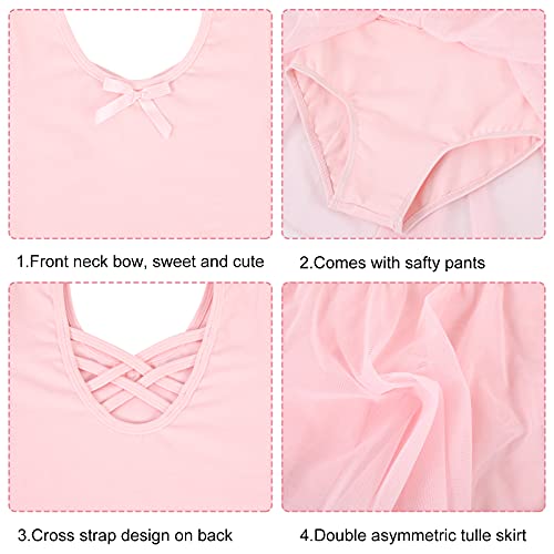 Bezioner Maillot de Danza Vestido de Ballet Gimnasia Leotardo Body Clásico con Manga Media para Niña Rosa 100