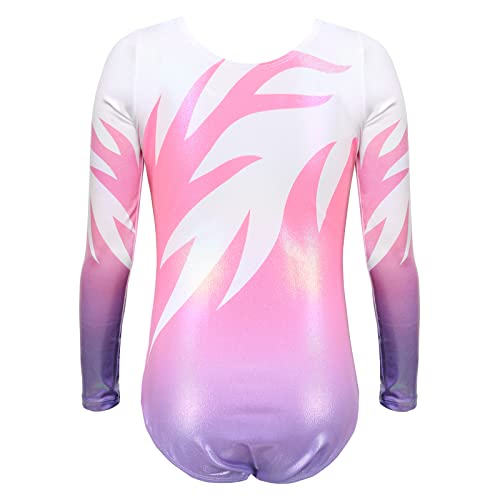 Bezioner Maillot de Gimnasia Leotardos de Danza Body Ballet Clásico Manga larga para Niña Rosa 120-130 cm 6-8 Años