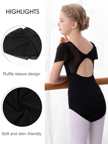 Bezioner Maillot Gimnasia Ritmica Niña, Maillot Ballet Niña leotardos de Danza manga de soplo para Niños de 2 a 10 Años Negro 120