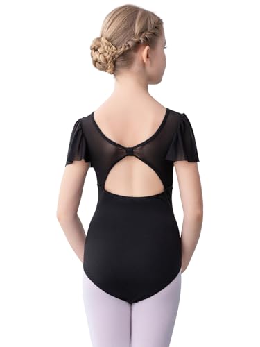 Bezioner Maillot Gimnasia Ritmica Niña, Maillot Ballet Niña leotardos de Danza manga de soplo para Niños de 2 a 10 Años Negro 120