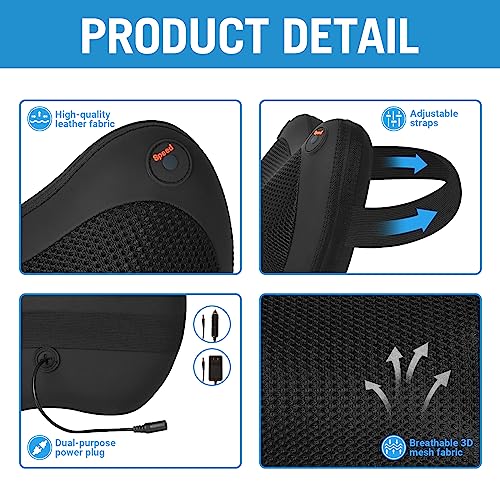 BIBIRE Shiatsu Masajeador eléctrico con función de calor, cojín de masaje para cuello, hombros y espalda con 8 cabezales de masaje, masajeador de espalda para alivio muscular de todo el cuerpo
