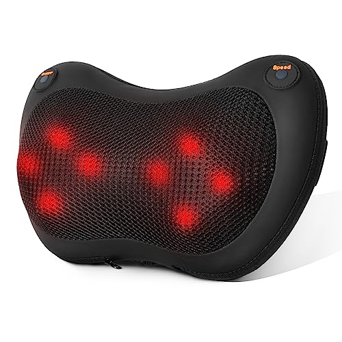 BIBIRE Shiatsu Masajeador eléctrico con función de calor, cojín de masaje para cuello, hombros y espalda con 8 cabezales de masaje, masajeador de espalda para alivio muscular de todo el cuerpo