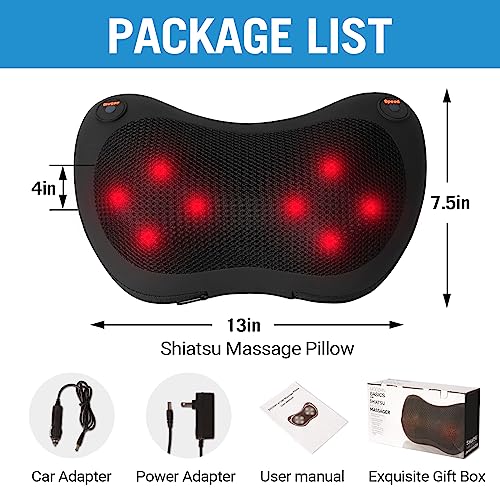 BIBIRE Shiatsu Masajeador eléctrico con función de calor, cojín de masaje para cuello, hombros y espalda con 8 cabezales de masaje, masajeador de espalda para alivio muscular de todo el cuerpo