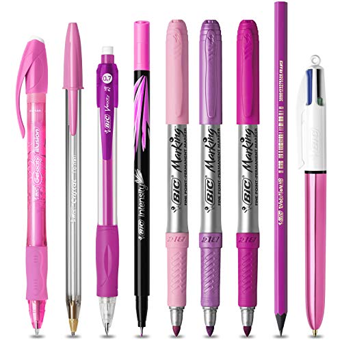 BIC Juego de 1 estuche con 2 bolígrafos, 1 lápiz de grafito con borrador, 1 bolígrafo de gel borrable, 3 marcadores permanentes, 1 bolígrafo de fieltro de escritura, 1 lápiz mecánico