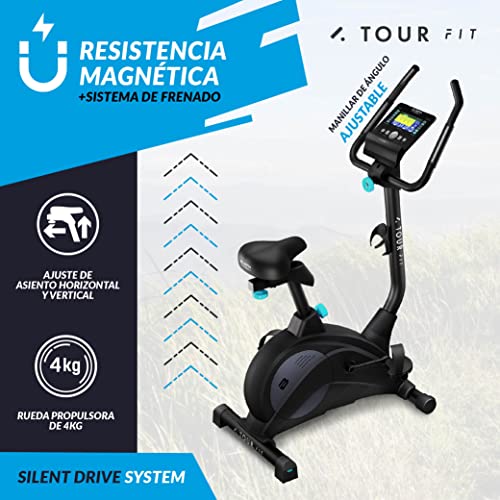 Bicicleta Estática Tour FIT, Bluefin Fitness/Bicicleta Estática para Casa/Sensor de Pulso/Con Kinomap/Máquina de Pedalear/Consola LCD/Bicicleta Estática de Resistencia Magnética