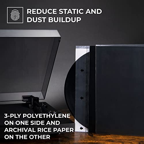 BIG FUDGE Premium Master Fundas Interiores Discos de Vinilo - 30cm x 50 uds. - Fundas de Papel de Arroz Antiestático para Archivar - Funda Vinilos Transparente de 3 Capas para LP