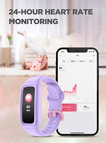 BIGGERFIVE Vigor 2 Pulsera Actividad Reloj Inteligente para Niños Niñas 5-12 Años, Impermeable IP68 Reloj Deportivo Digital con Podometro Cuenta Pasos Pulsómetros Monitor de Sueño Contador de Caloría