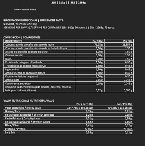 BigMan | Multi-Phase | Proteína Secuencial | Proteína de Suero de Leche | Hidrolizado de Proteína | Caseinato Calcico | Péptidos de Glutamina | Gana Masa Muscular (Chocolate Blanco, 2260)