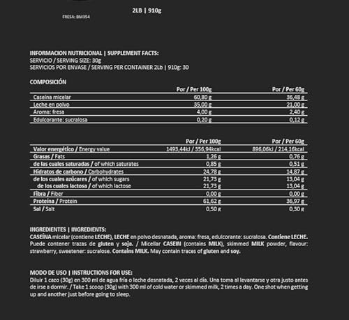 BigMan | Proteína Casein Pro 907Gr (Fresa) | Proteína de Asmiliación Lenta | Proetína para la noche | Proteína Saciante | Proteína de Liberación Lenta | Crecimiento y Reparación Muscular