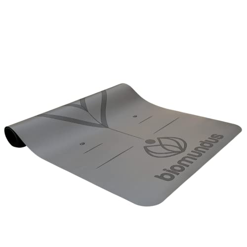 biomundus Esterilla Yoga Mat Antideslizante para Deporte en Casa Colchoneta Gimnasia Material Ecologico Línea de Posición Correa y Bolsa de Fitness Caucho + PU 4mm
