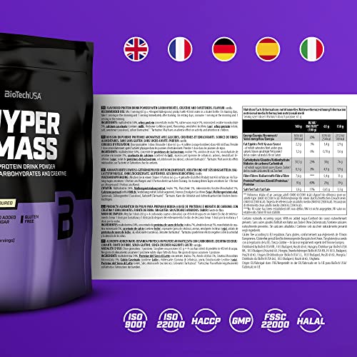 BioTechUSA Hyper Mass - Mass Gainer con Carbohidratos y Mezcla de Proteínas | Creatina Micronizada | Sin Gluten, 1 kg, Vainilla