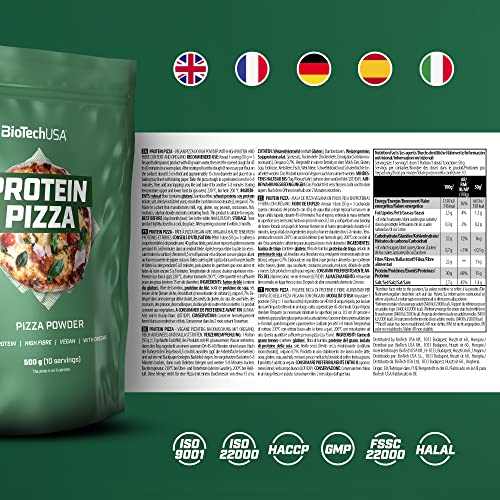 BioTechUSA Protein Pizza, Vegano Polvo de masa para pizza, rica en proteínas y fibras dietéticas, con orégano, 500 g, Tradicional