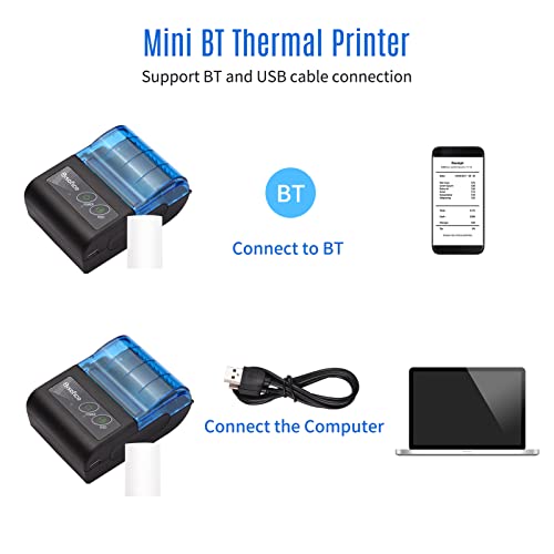 Bisofice Impresora Térmica de recibos USB y BT inalámbrica con papel de impresión de 58 mm compatible con iOS Android Windows para las ventas de restaurante al detalle