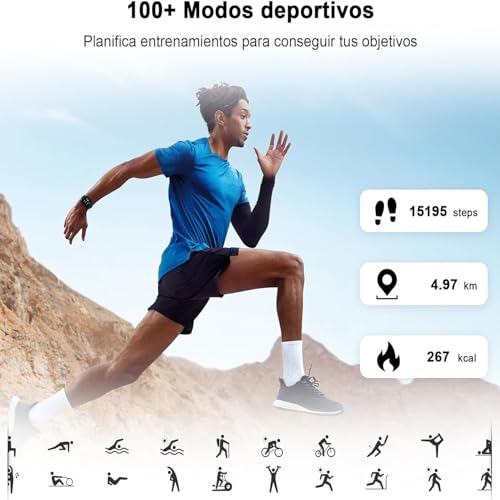 Blackview Reloj Inteligente Hombre Mujer, 1.85" Smartwatch con Llamadas Bluetooth, Oxímetro(SpO2)/Pulsómetro/Monitor de Sueño/Podómetro, 100+ Modos Deportivos Pulsera Actividad para Android iOS