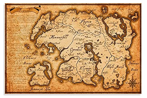 BLAIISRY The Elder Scrolls-Skyrim Juego Mapa del Mundo Póster Decoración Habitación Uz54Fr 40X60Cm Sin Marco