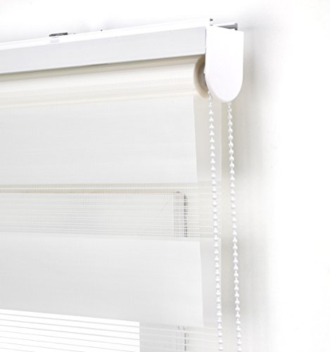 Blindecor Lira estor enrollable noche y día, color Blanco roto, estor de 140 x 250 cm (ancho x alto). Tamaño de la tela 137 x 245 cm. Estores noche y dia elegantes