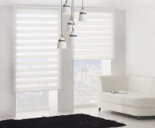 Blindecor Lira estor enrollable noche y día, color Blanco roto, estor de 140 x 250 cm (ancho x alto). Tamaño de la tela 137 x 245 cm. Estores noche y dia elegantes