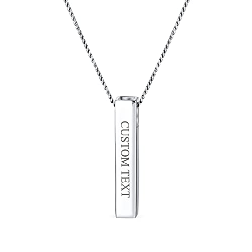 Bling Jewelry Mensaje Personalizado Iniciales Minimalista Geométrico Simple Grabable 4 Caras Cubo Macizo Vertical Barra Colgante Collar para Mujer para Adolescente .925 Plata De Ley