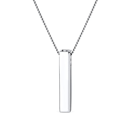Bling Jewelry Mensaje Personalizado Iniciales Minimalista Geométrico Simple Grabable 4 Caras Cubo Macizo Vertical Barra Colgante Collar para Mujer para Adolescente .925 Plata De Ley