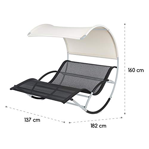 blumfeldt The Big Easy - Tumbona techada, Mecedora ergonómica, Uso Recomendado Exteriores, Impermeable, Protección Rayos UV, Estructura de Acero, Peso máx. soportado 350 Kg, Plateado