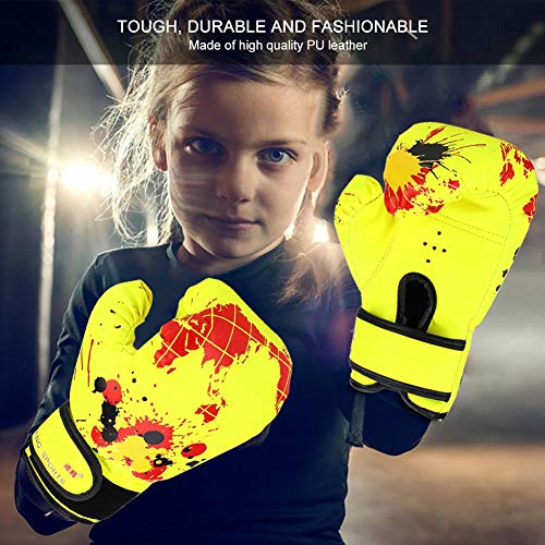 Bnineteenteam Guantes de Boxeo para niños, Dibujos Animados para niños, PU, Cuero, Guantes de Boxeo, Principiantes, Entrenamiento con Guantes, Guantes, de 2 a 11 años de Edad. (Amarillo)