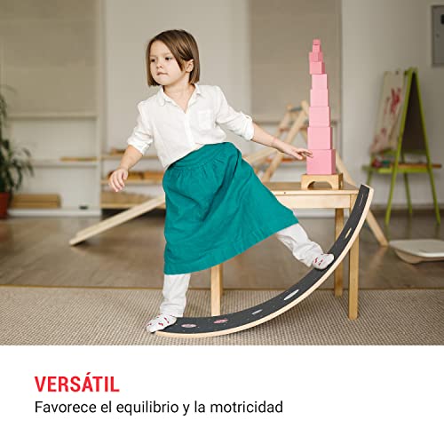 BoarderKing Indoorboard Kids- tabla Curva Montessori niños, Tabla de Equilibrio de Madera Montessori Niños Balance Board, Bebe wobbel Balancin