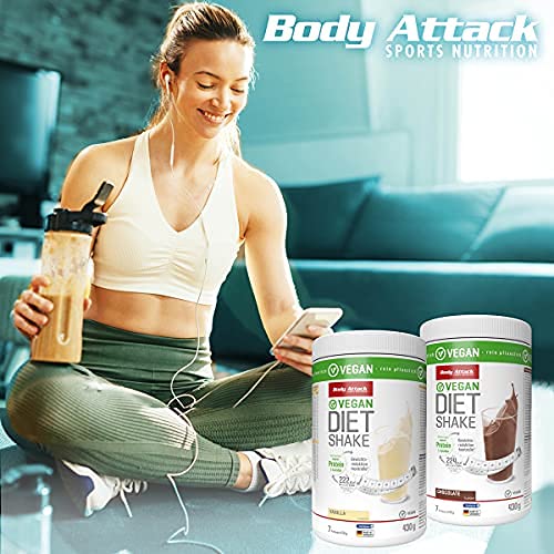 Body Attack Diet Shake vegano, proteína vegetal en polvo de máxima calidad para la pérdida de peso con proteína de guisante y Carnipure, Made in Germany, (Vainilla 430g)