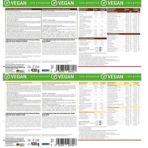 Body Attack Diet Shake vegano, proteína vegetal en polvo de máxima calidad para la pérdida de peso con proteína de guisante y Carnipure, Made in Germany, (Vainilla 430g)