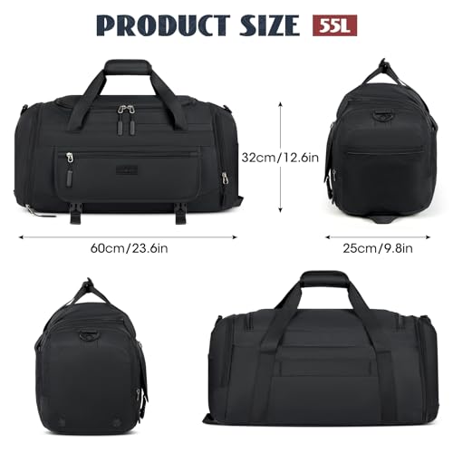 Bolsa de Deporte Bolsa Gimnasio para Hombre Mujer Bolsa de Viaje con Zapatos y Compartimentos Húmedos Fin de Semana Travel Duffle Bag Bolsos Deportivos Fitness 55L