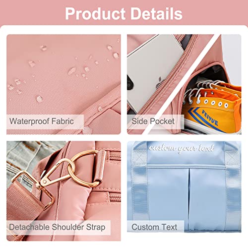 Bolsa de viaje personalizada con nombre bordado, bolsa de gimnasio deportiva personalizada con bolsillos húmedos y secos y zapatos para fin de semana durante la noche, regalo de dama de honor, Rosado