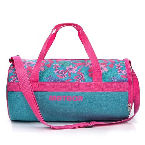 Bolsa Deporte Viaje Gimnasio con Compartimento Separado para Zapatos Duffle Bag para Hombre Mujer Ultraligera Plegable Bolsa Deportiva 25 L Yoga Bolsa Fin de Semana (Blue/Pink Flowers, 25 L)