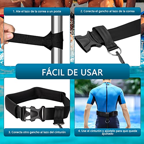 Boosteady Cinturón de natación para Piscina 3,6 M cinturón de Entrenamiento de Resistencia con Correa Ajustable para niños y Adultos