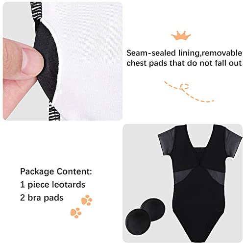 boruizhen Maillot de Danza Ballet Manga Corta Leotardo Gimnasia Ritmica Malla Bodysuit para Mujer y Niña Negro,S