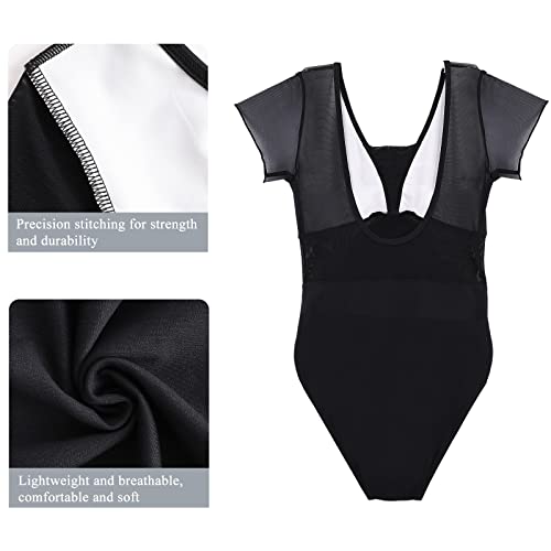 boruizhen Maillot de Danza Ballet Manga Corta Leotardo Gimnasia Ritmica Malla Bodysuit para Mujer y Niña Negro,S