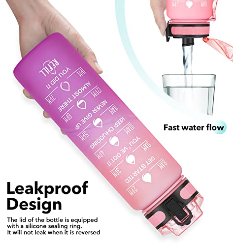 Botella Agua Deportiva - MEITAGIE 1L Botella Agua Prueba de fugas, Botella Deportiva Tritan de Plástico Sin BPA, Botella Motivacional con Filtro y Marcador de Tiempo para Hogar y Exterior